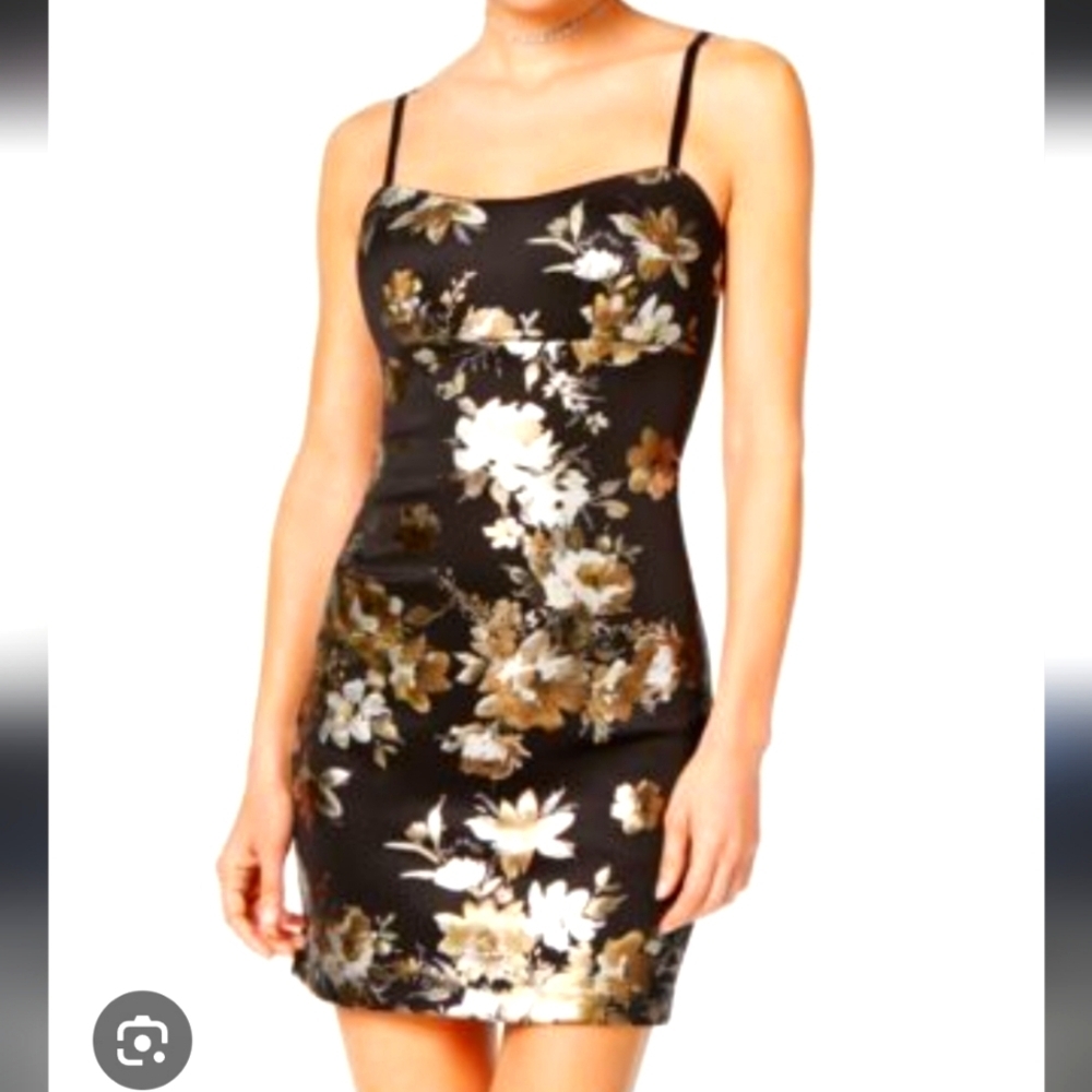 Metallic Floral Black and Gold Dress